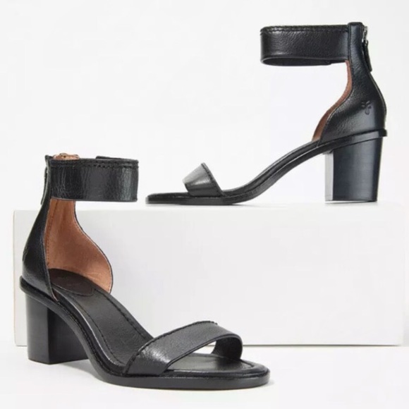 Frye Brielle Genuine Black Leather Casual/Formal ZipUp Heeled Ankle Sandal Heels - Picture 3 of 16